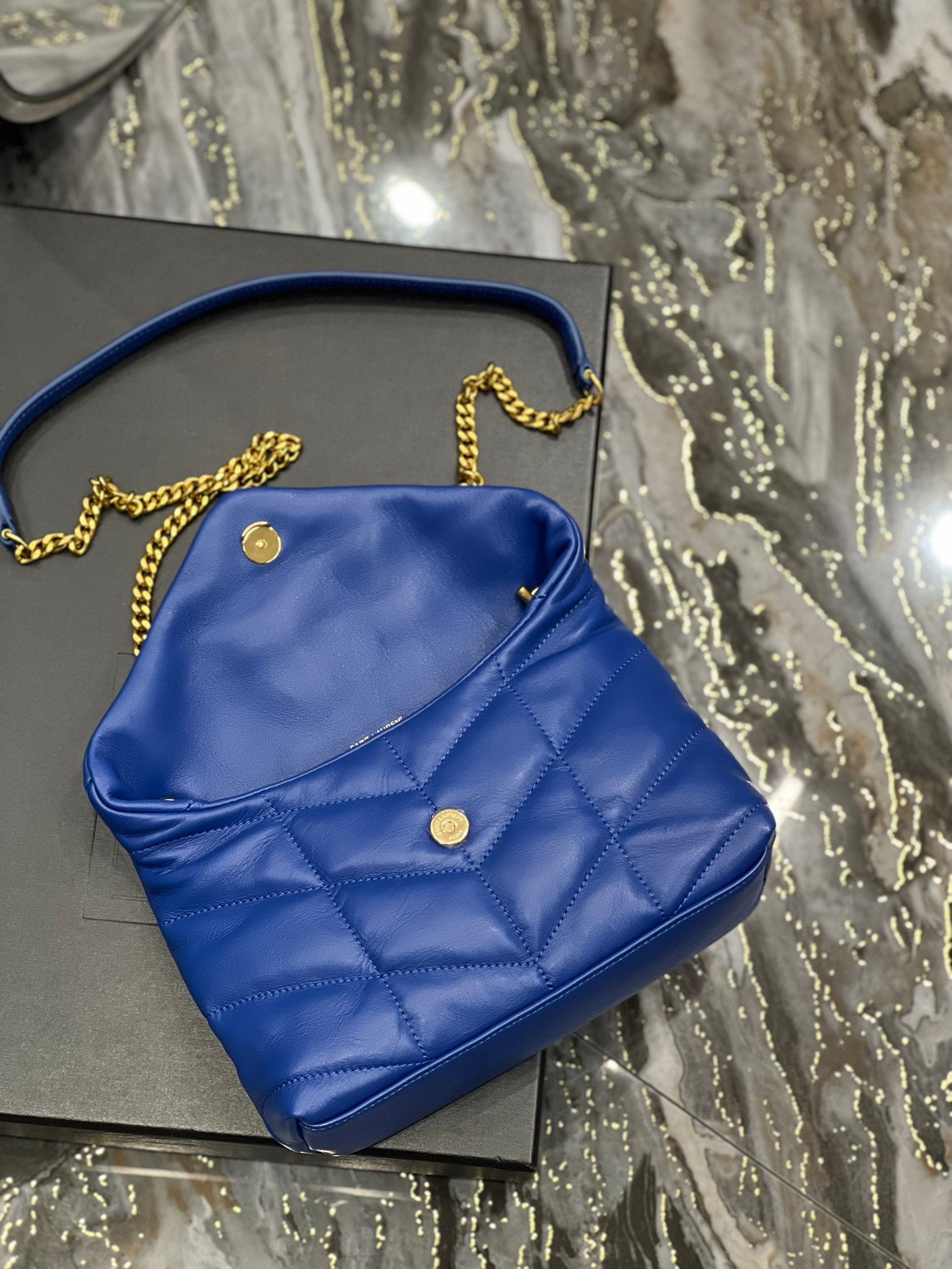 Saint Laurent Loulou Puffer Mini Bag in Quilted Lambskin Electric Blue