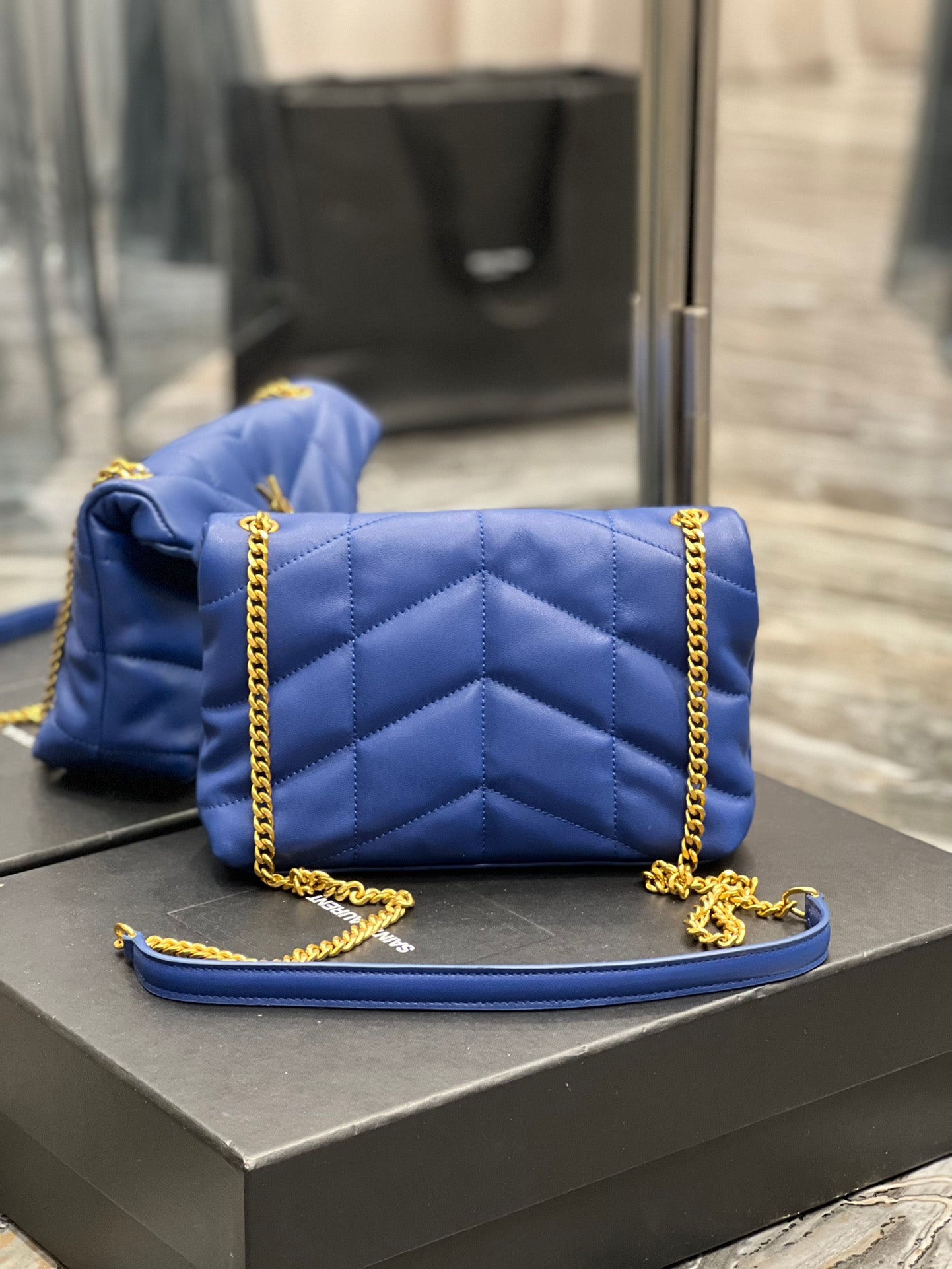 Saint Laurent Loulou Puffer Mini Bag in Quilted Lambskin Electric Blue