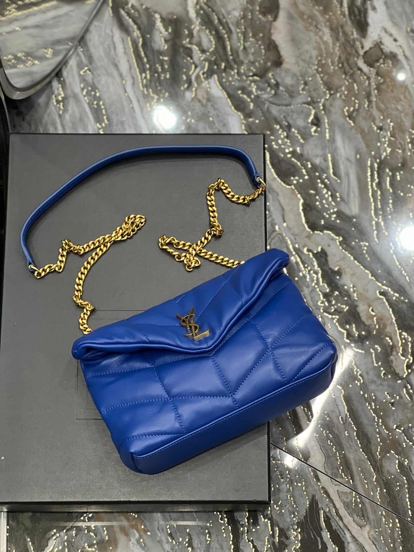 Saint Laurent Loulou Puffer Mini Bag in Quilted Lambskin Electric Blue