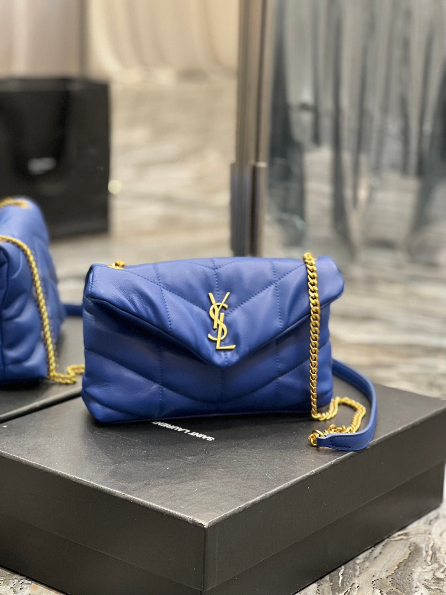Saint Laurent Loulou Puffer Mini Bag in Quilted Lambskin Electric Blue
