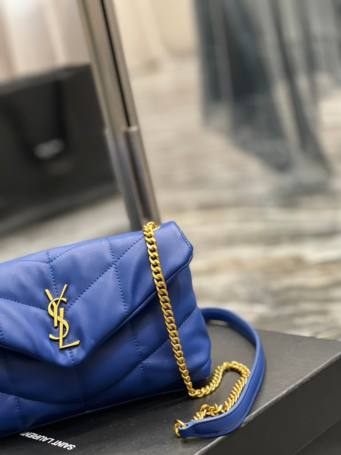 Saint Laurent Loulou Puffer Mini Bag in Quilted Lambskin Electric Blue