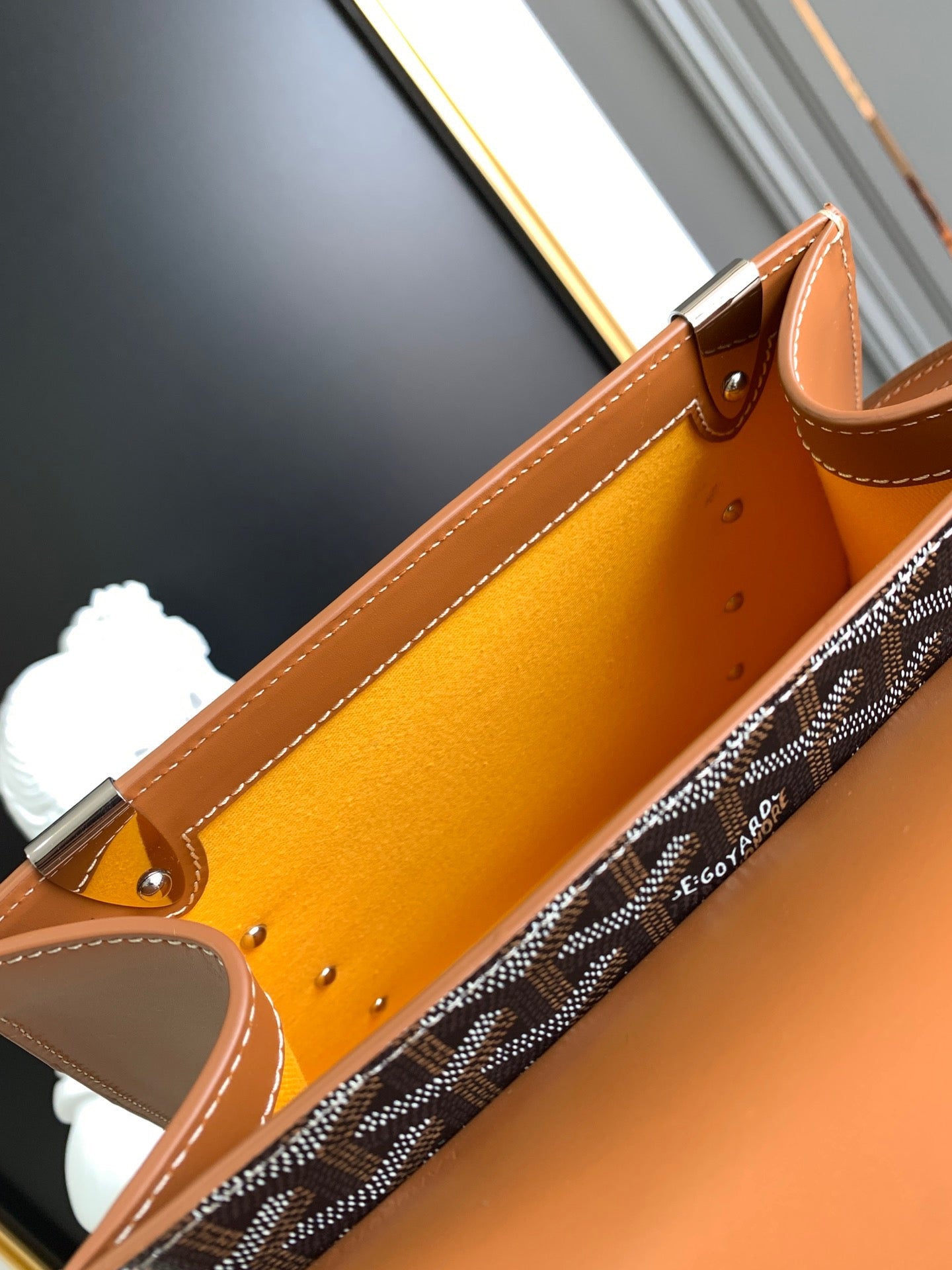 Gogy Luxury Tan Leather Handbag with Protective Metal Bottom Studs