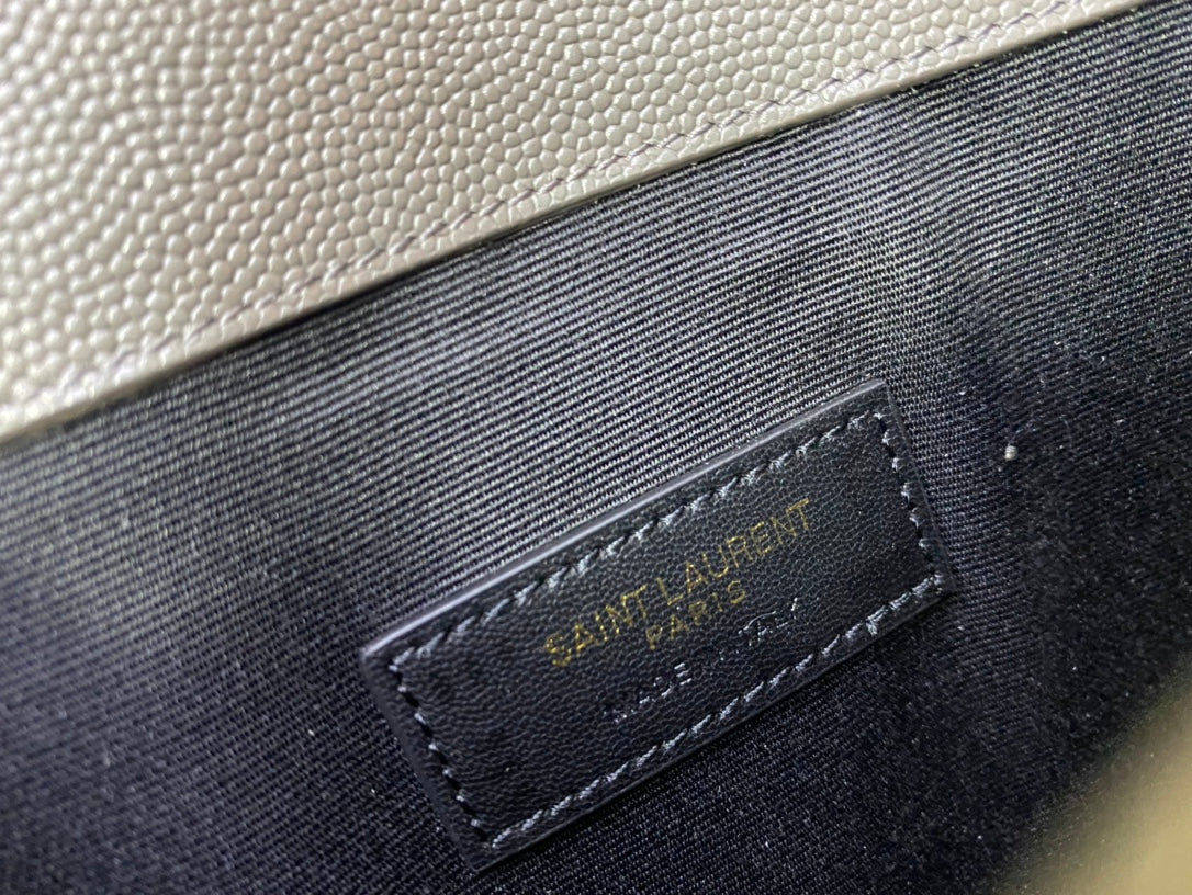 Saint Laurent Uptown Pouch in Grey Grain de Poudre Embossed Leather