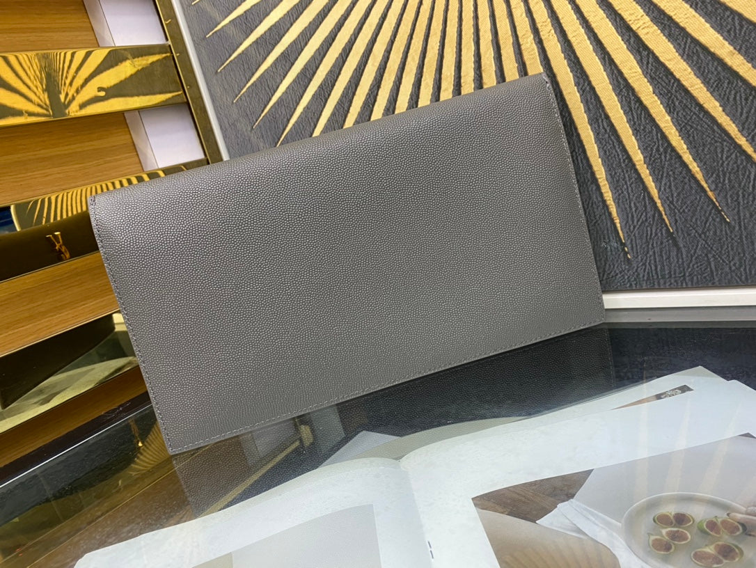 Saint Laurent Uptown Pouch in Grey Grain de Poudre Embossed Leather