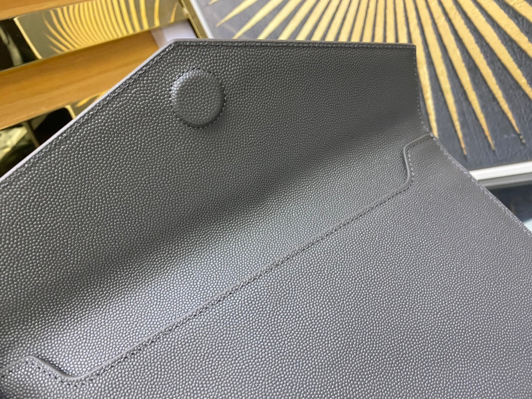 Saint Laurent Uptown Pouch in Grey Grain de Poudre Embossed Leather