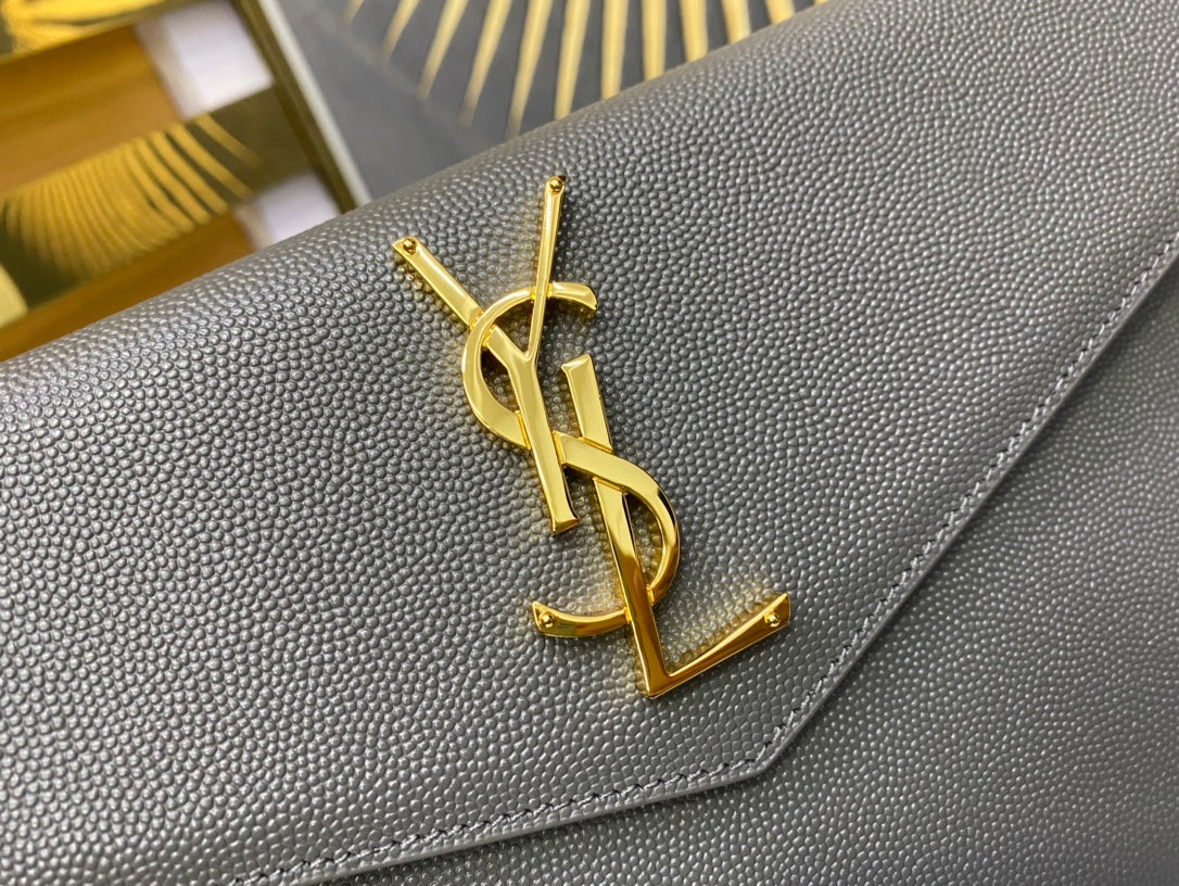 Saint Laurent Uptown Pouch in Grey Grain de Poudre Embossed Leather