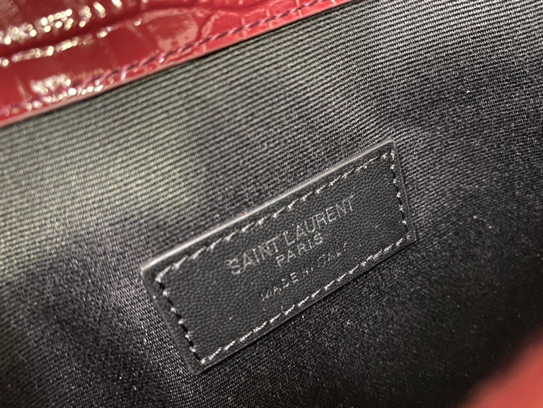 Saint Laurent Uptown Crocodile-Embossed Leather Clutch - Burgundy