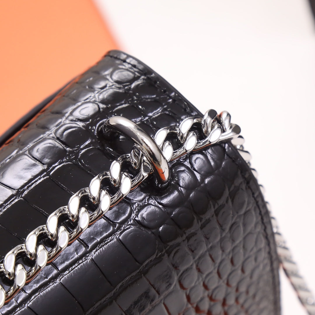 Saint Laurent Small Sunset Shoulder Bag in Crocodile-Embossed Leather