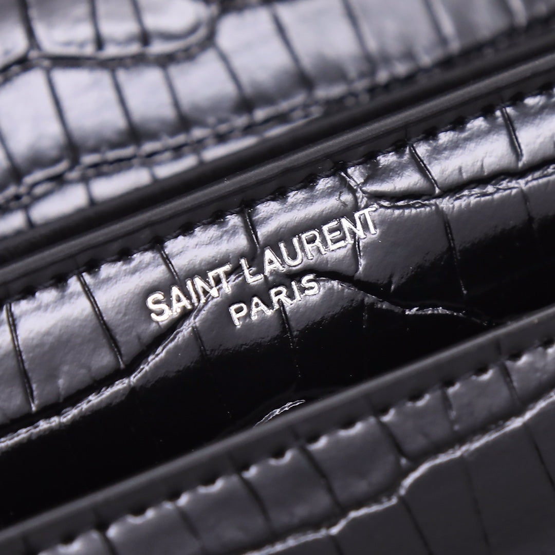 Saint Laurent Small Sunset Shoulder Bag in Crocodile-Embossed Leather