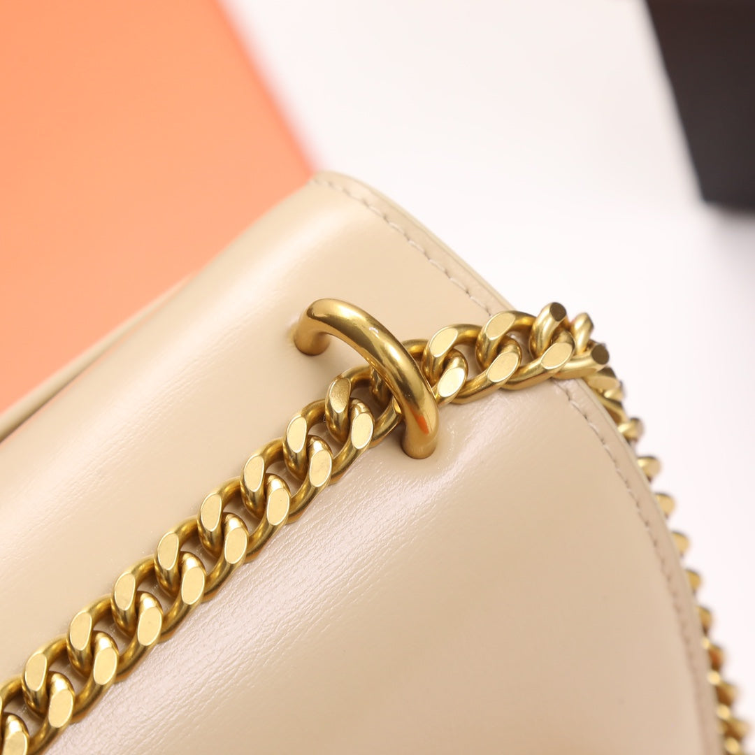 Saint Laurent Sunset Medium Chain Bag in Beige Leather with Gold Hardware