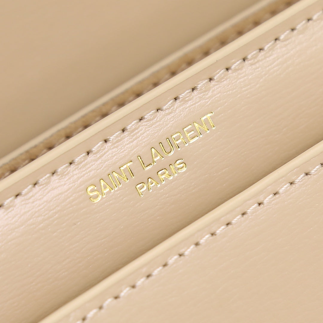 Saint Laurent Sunset Medium Chain Bag in Beige Leather with Gold Hardware