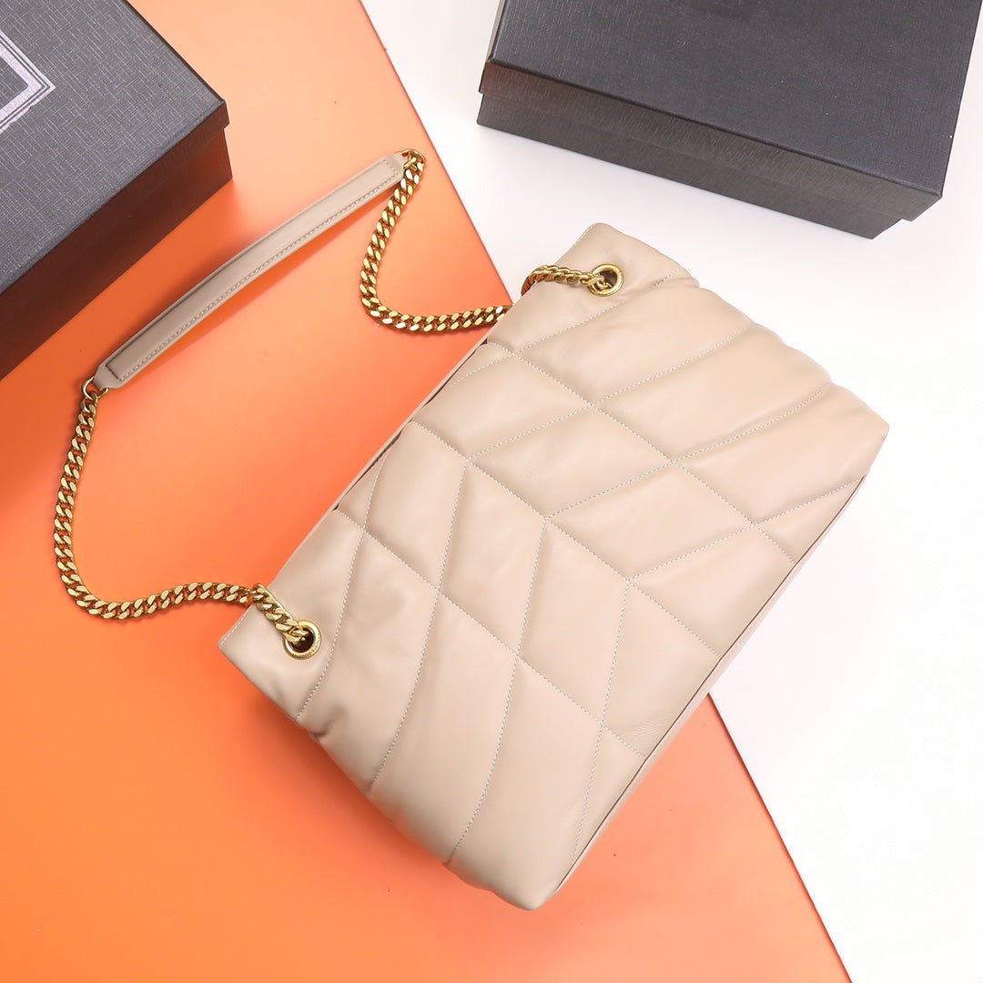 Saint Laurent Loulou Puffer Small Shoulder Bag in Quilted Lambskin - Beige