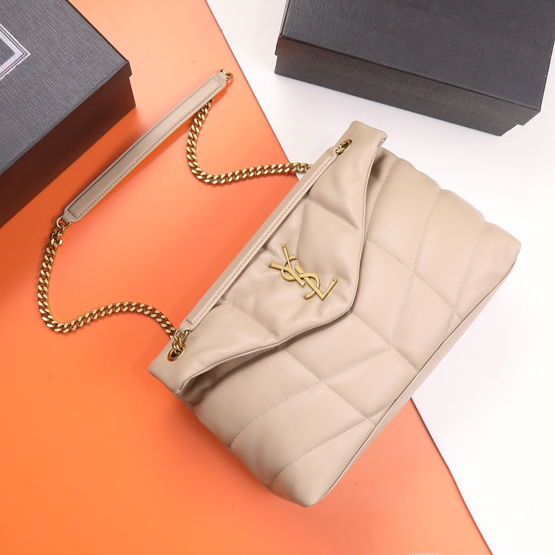 Saint Laurent Loulou Puffer Small Shoulder Bag in Quilted Lambskin - Beige