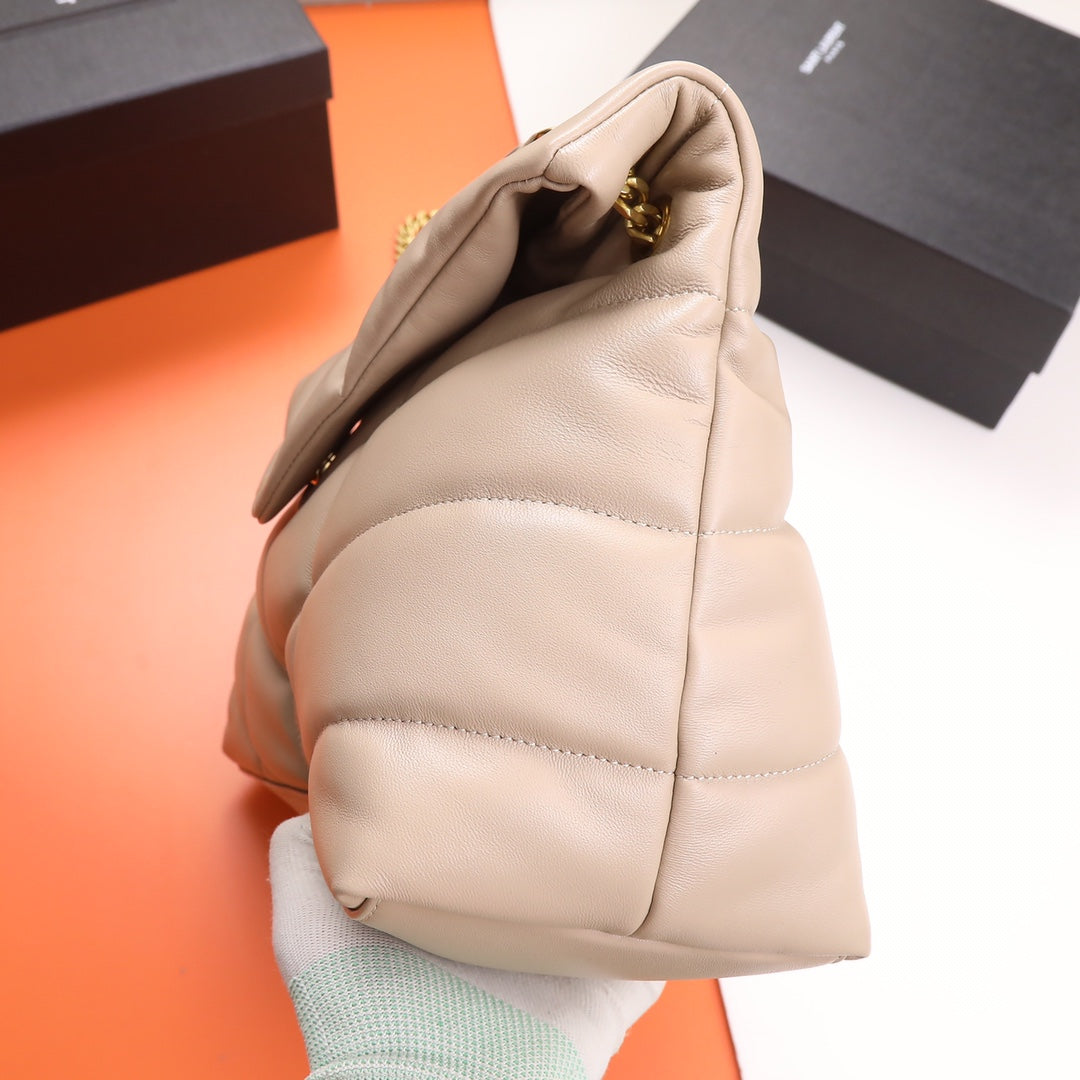 Saint Laurent Loulou Puffer Small Shoulder Bag in Quilted Lambskin - Beige