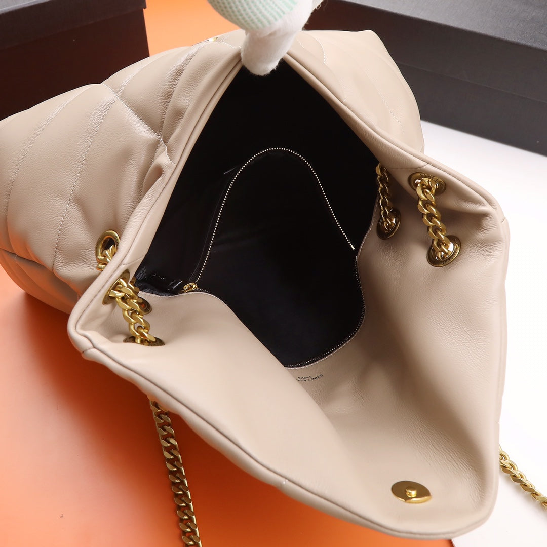 Saint Laurent Loulou Puffer Small Shoulder Bag in Quilted Lambskin - Beige