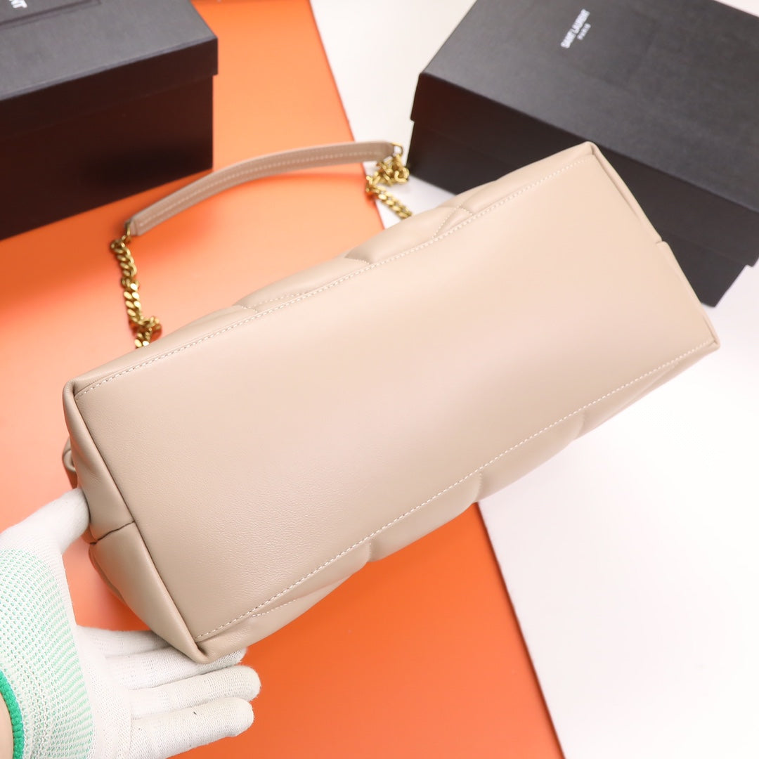 Saint Laurent Loulou Puffer Small Shoulder Bag in Quilted Lambskin - Beige