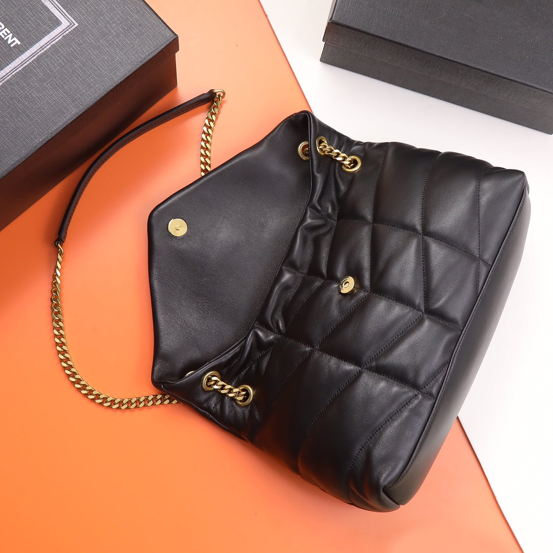 Saint Laurent Loulou Puffer Small Shoulder Bag in Black Quilted Leather