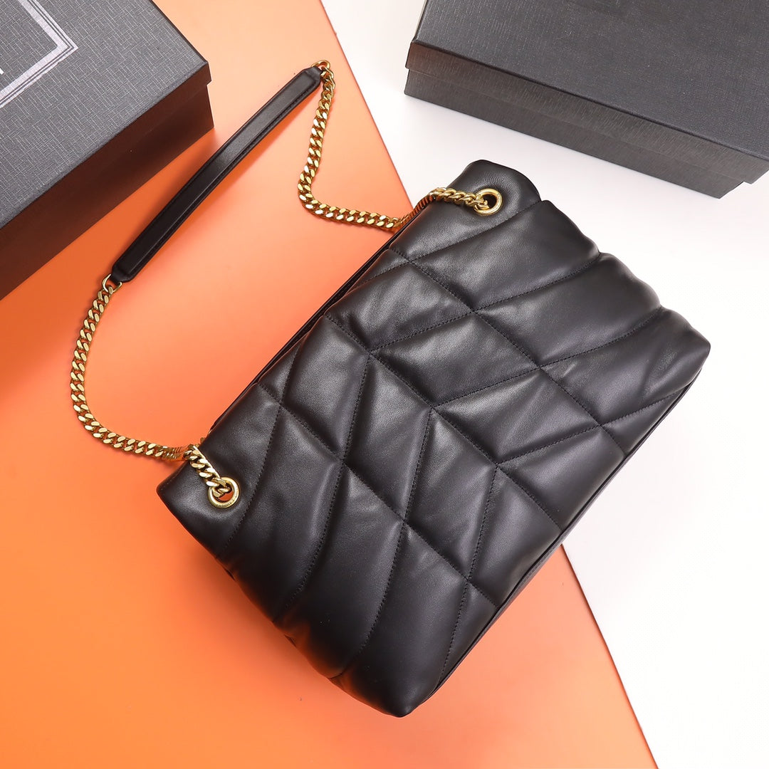 Saint Laurent Loulou Puffer Small Shoulder Bag in Black Quilted Leather