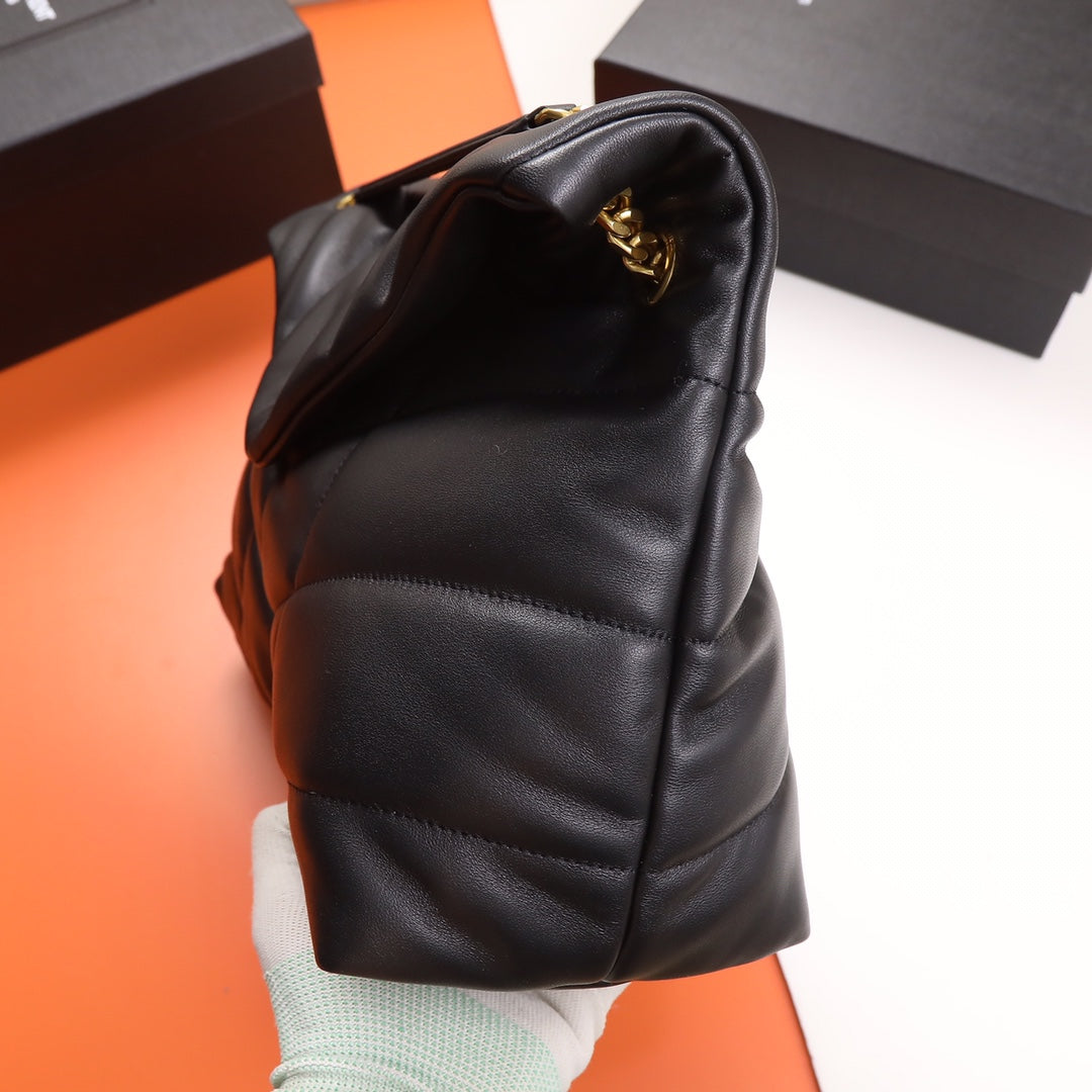 Saint Laurent Loulou Puffer Small Shoulder Bag in Black Quilted Leather