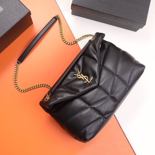 Saint Laurent Loulou Puffer Small Shoulder Bag in Black Quilted Leather