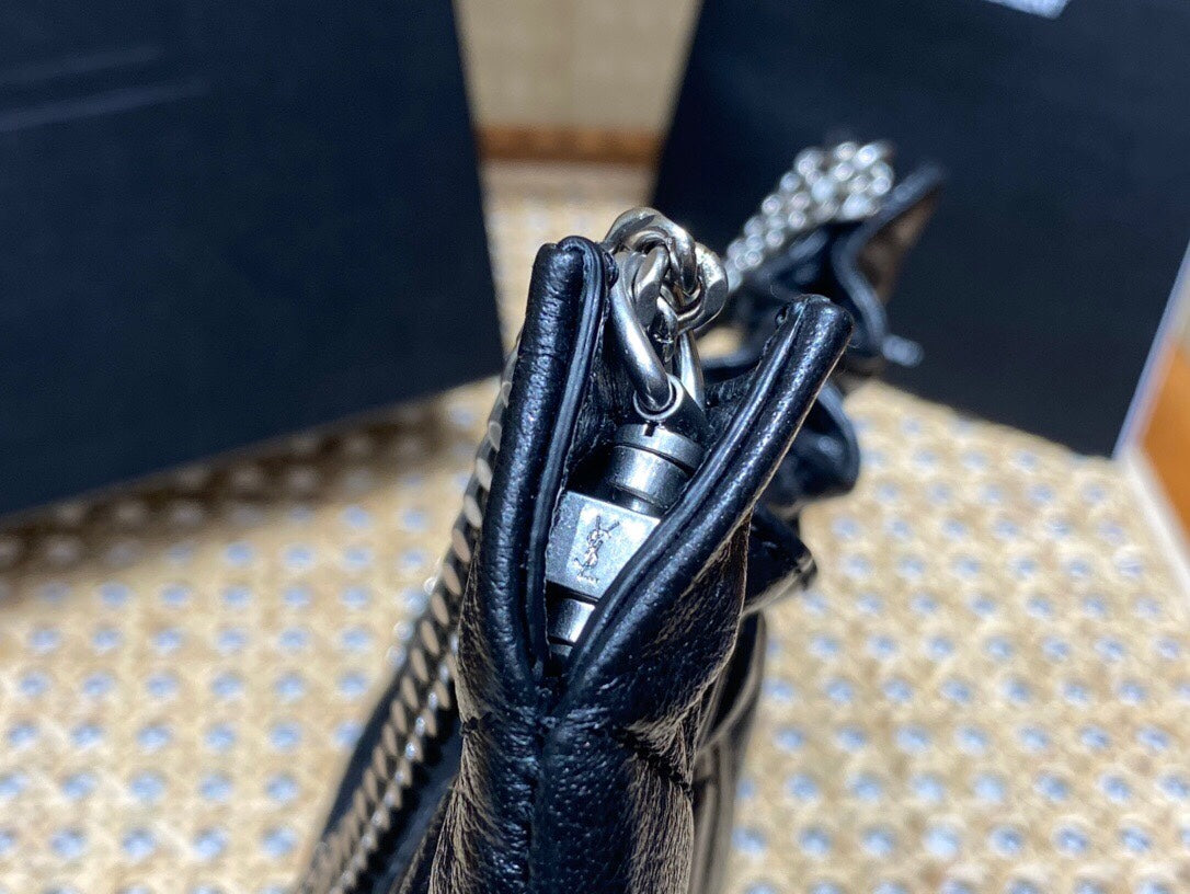 Saint Laurent Joe Mini Bucket Bag in Black Lambskin with Silver Hardware