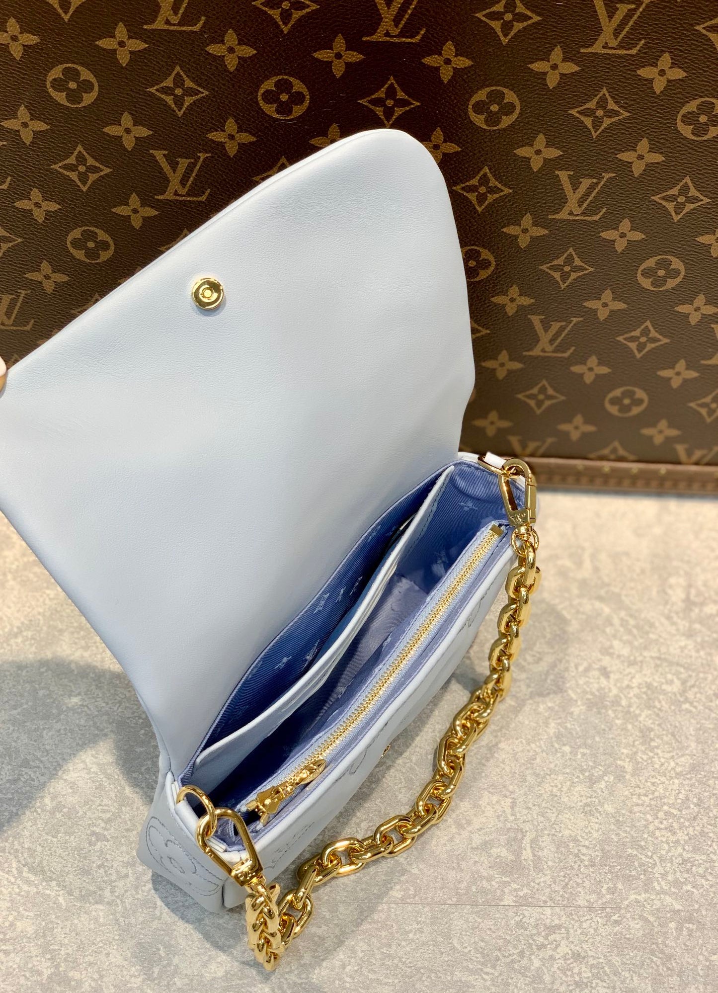 Louis Vuitton Monogram Empreinte Multi Pochette Accessoires Light Blue Crossbody Bag