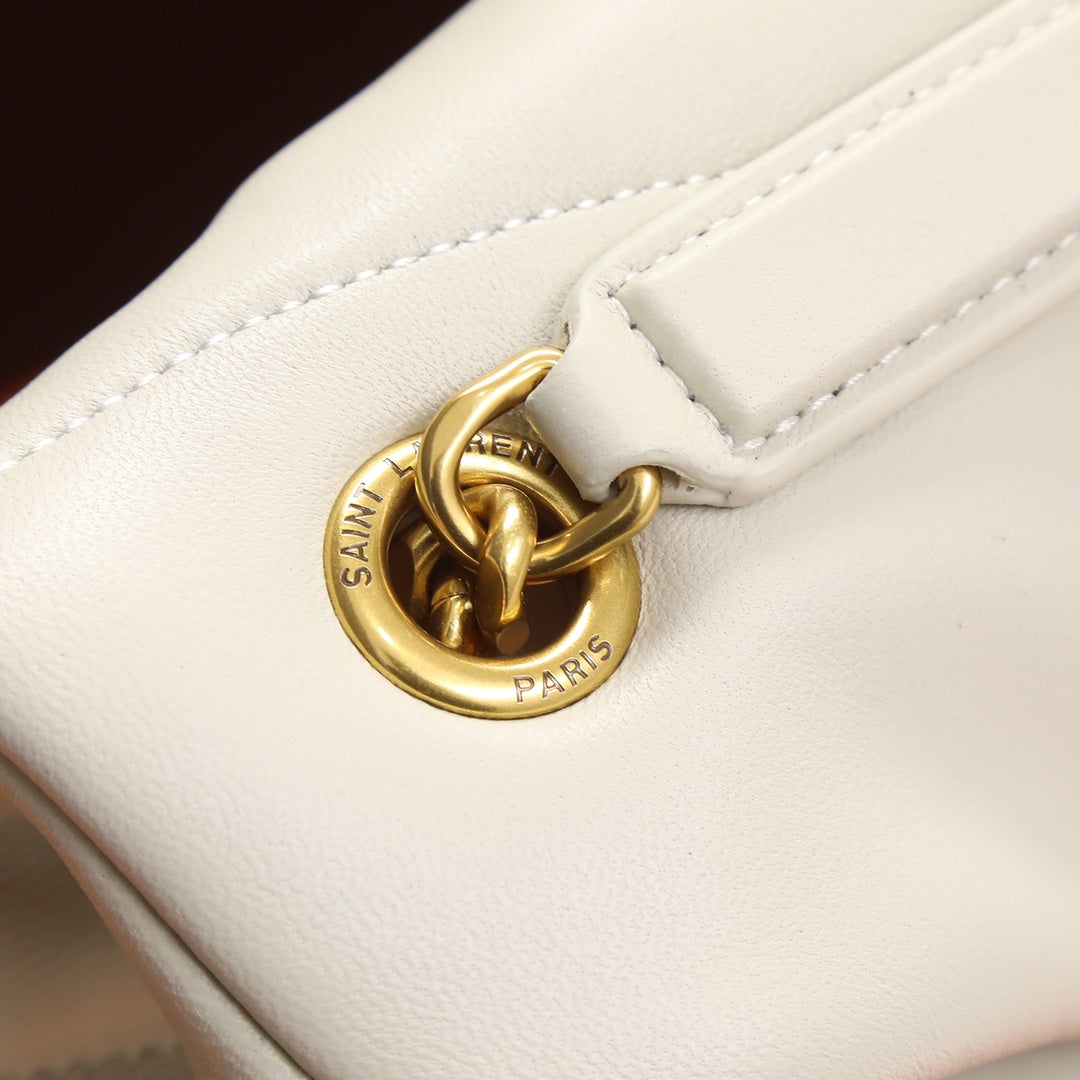 Saint Laurent Small Loulou Puffer Bag in Quilted Lambskin - White