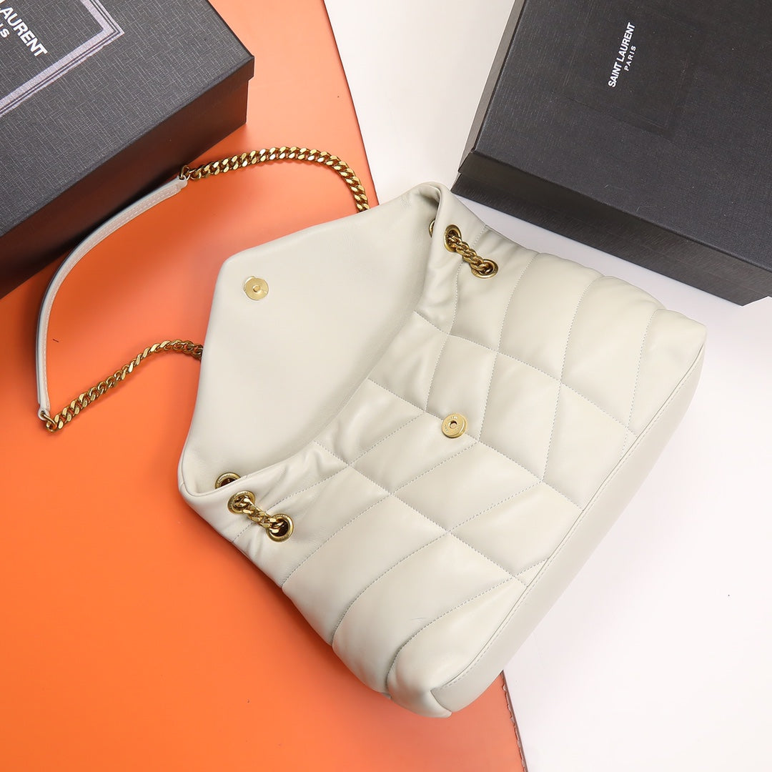 Saint Laurent Small Loulou Puffer Bag in Quilted Lambskin - White
