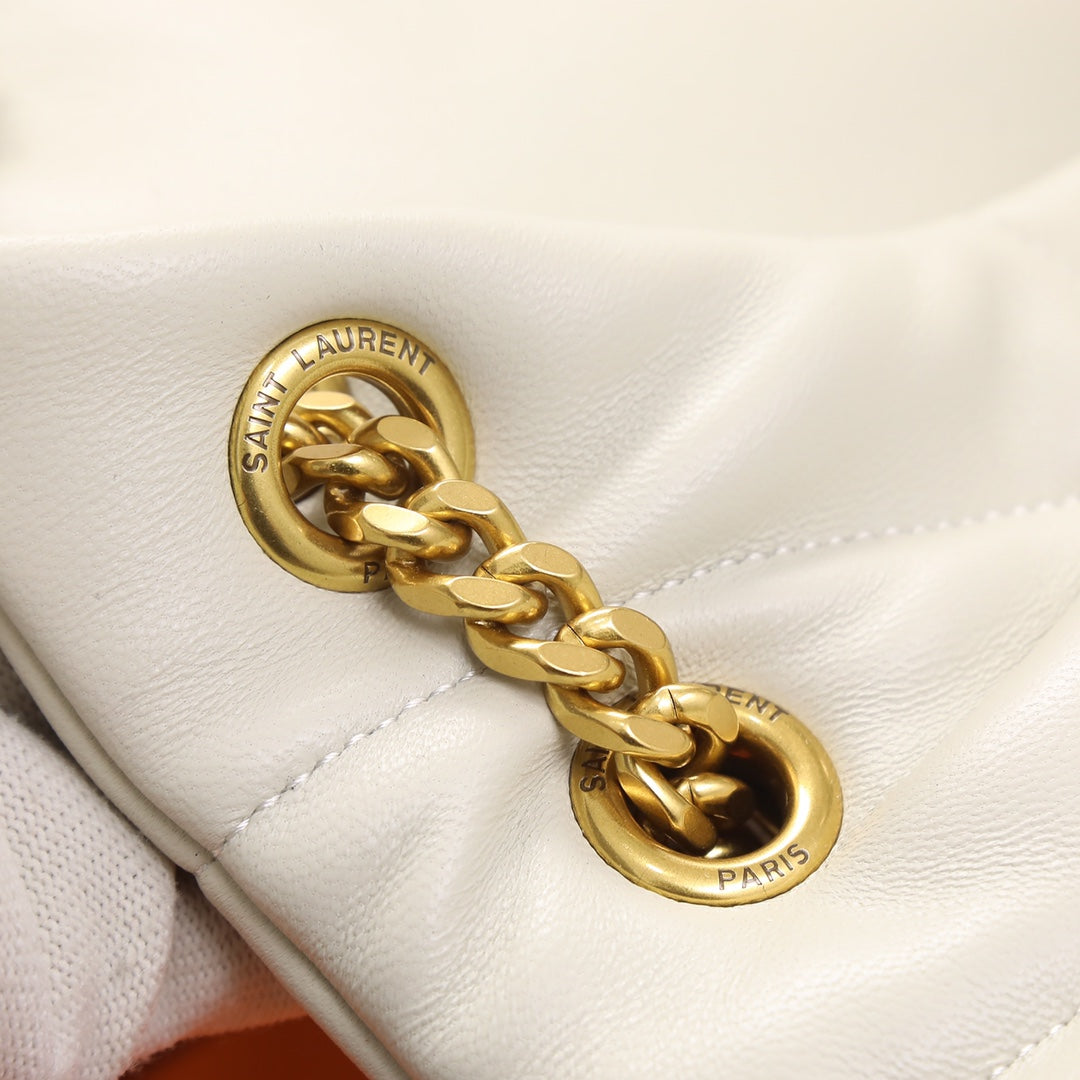 Saint Laurent Small Loulou Puffer Bag in Quilted Lambskin - White