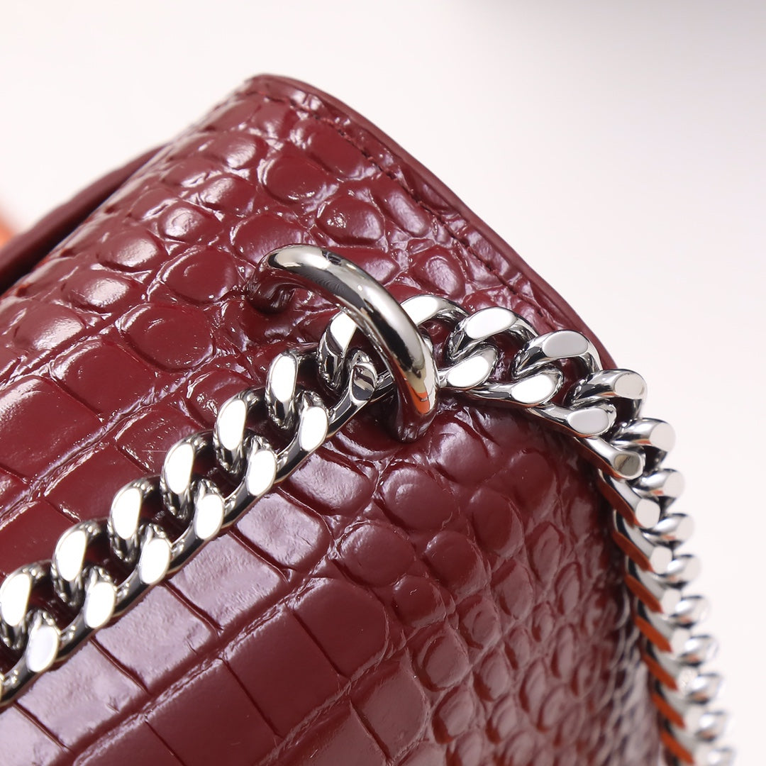 Saint Laurent Sunset Small Shoulder Bag in Burgundy Croc-Embossed Leather