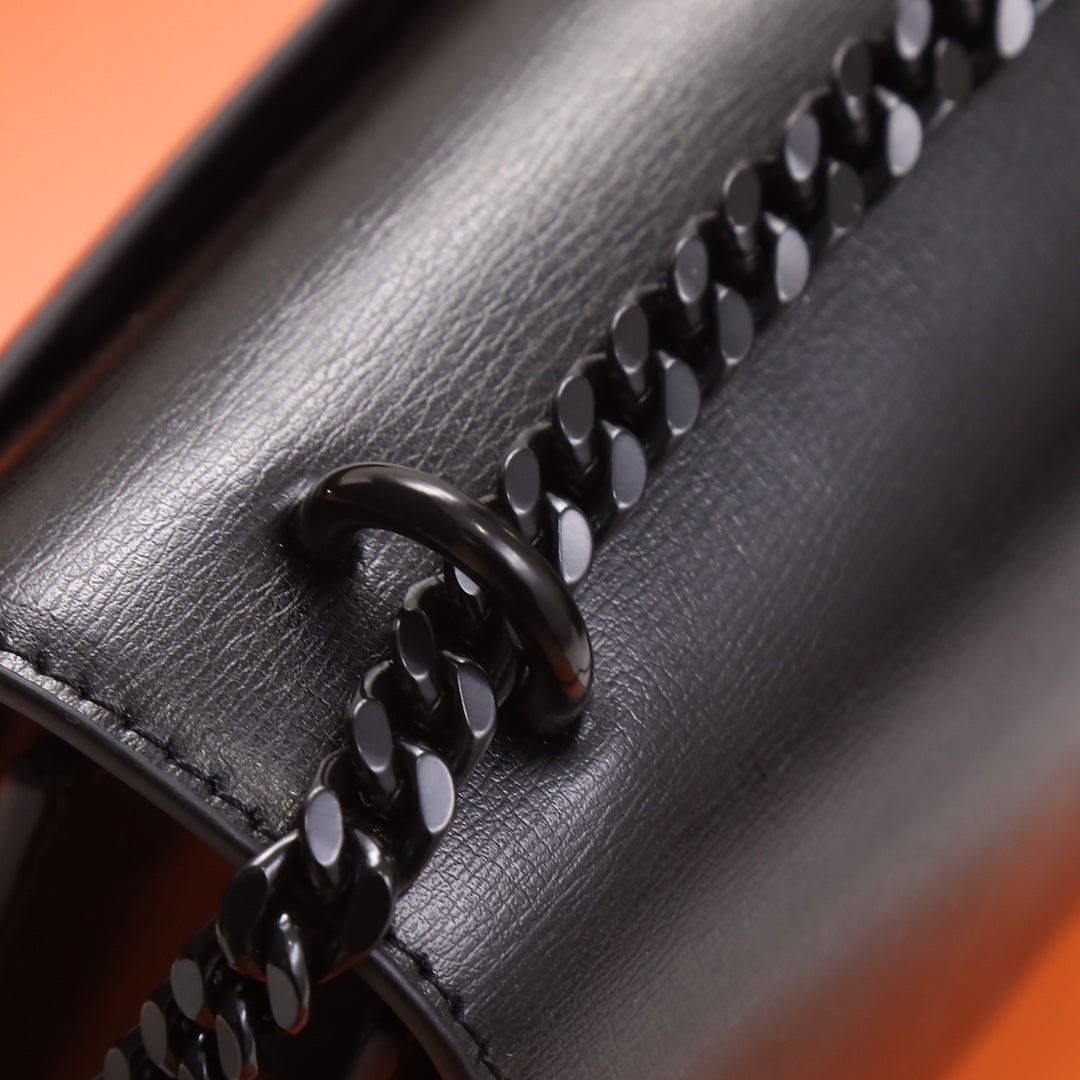 Saint Laurent Sunset Medium Shoulder Bag in Black Leather with Matte Black Hardware