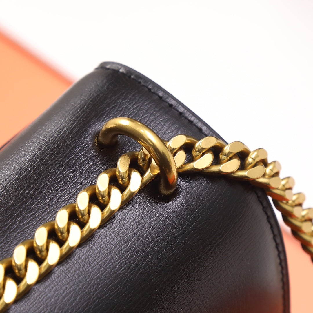 Saint Laurent Sunset Medium Chain Bag in Black Leather with Gold Hardware