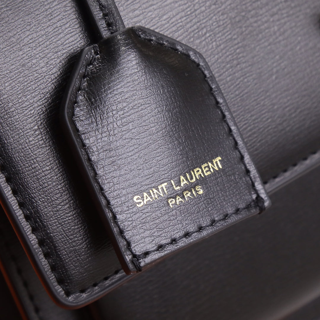 Saint Laurent Sunset Medium Chain Bag in Black Leather with Gold Hardware
