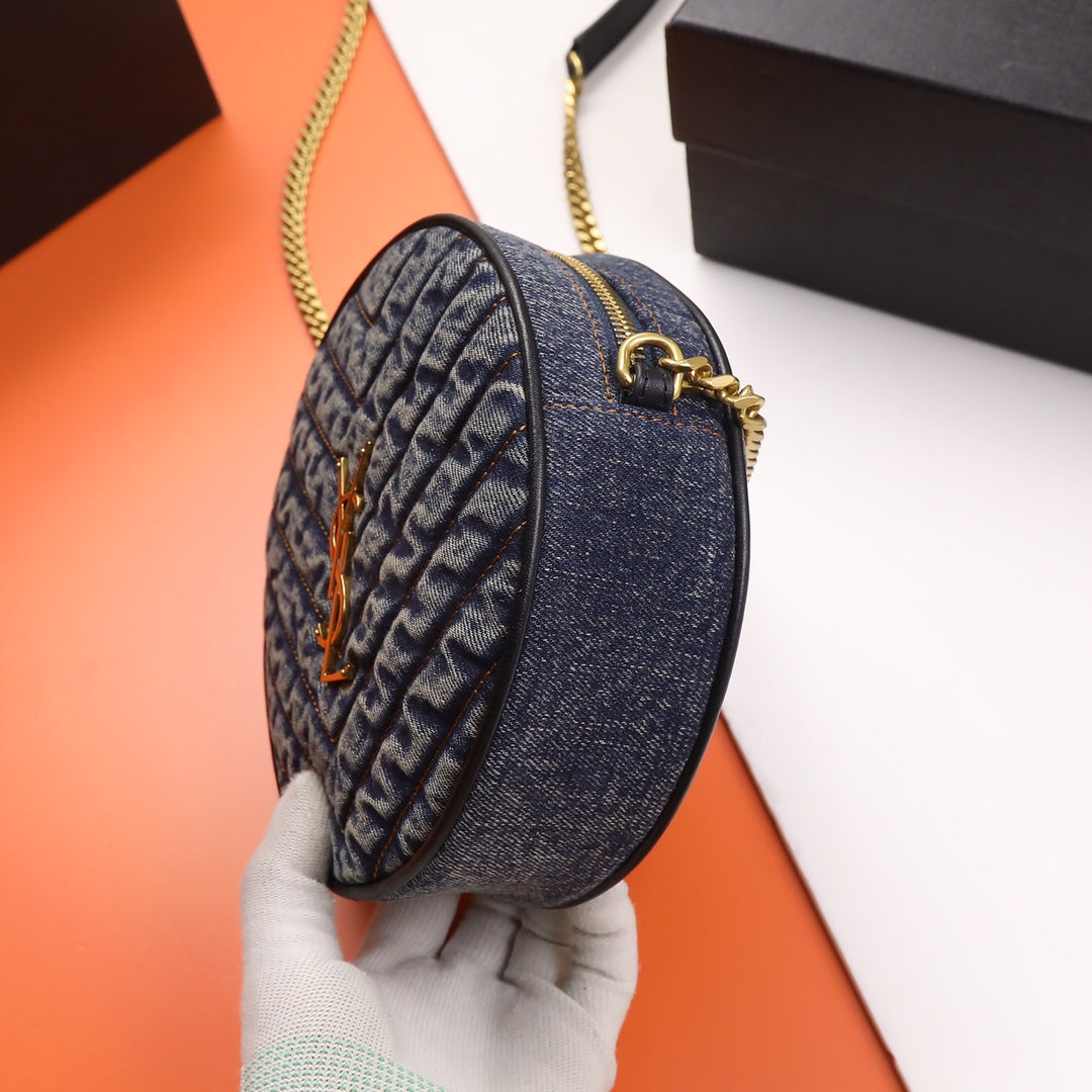 Saint Laurent Round Monogram Crossbody Bag with Gold-Tone Hardware