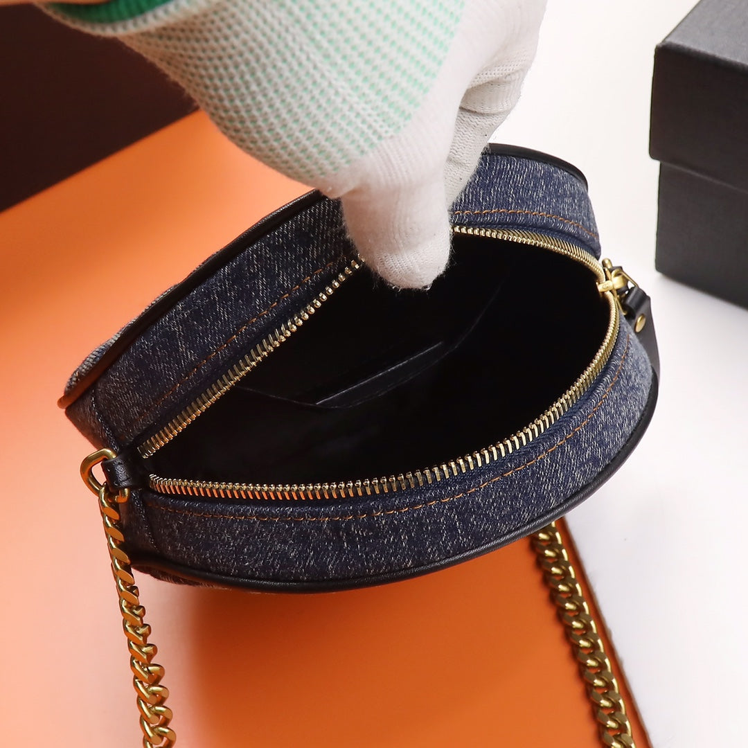 Saint Laurent Round Monogram Crossbody Bag with Gold-Tone Hardware