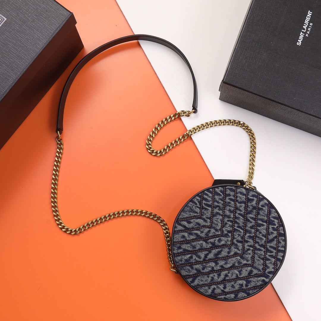 Saint Laurent Round Monogram Crossbody Bag with Gold-Tone Hardware