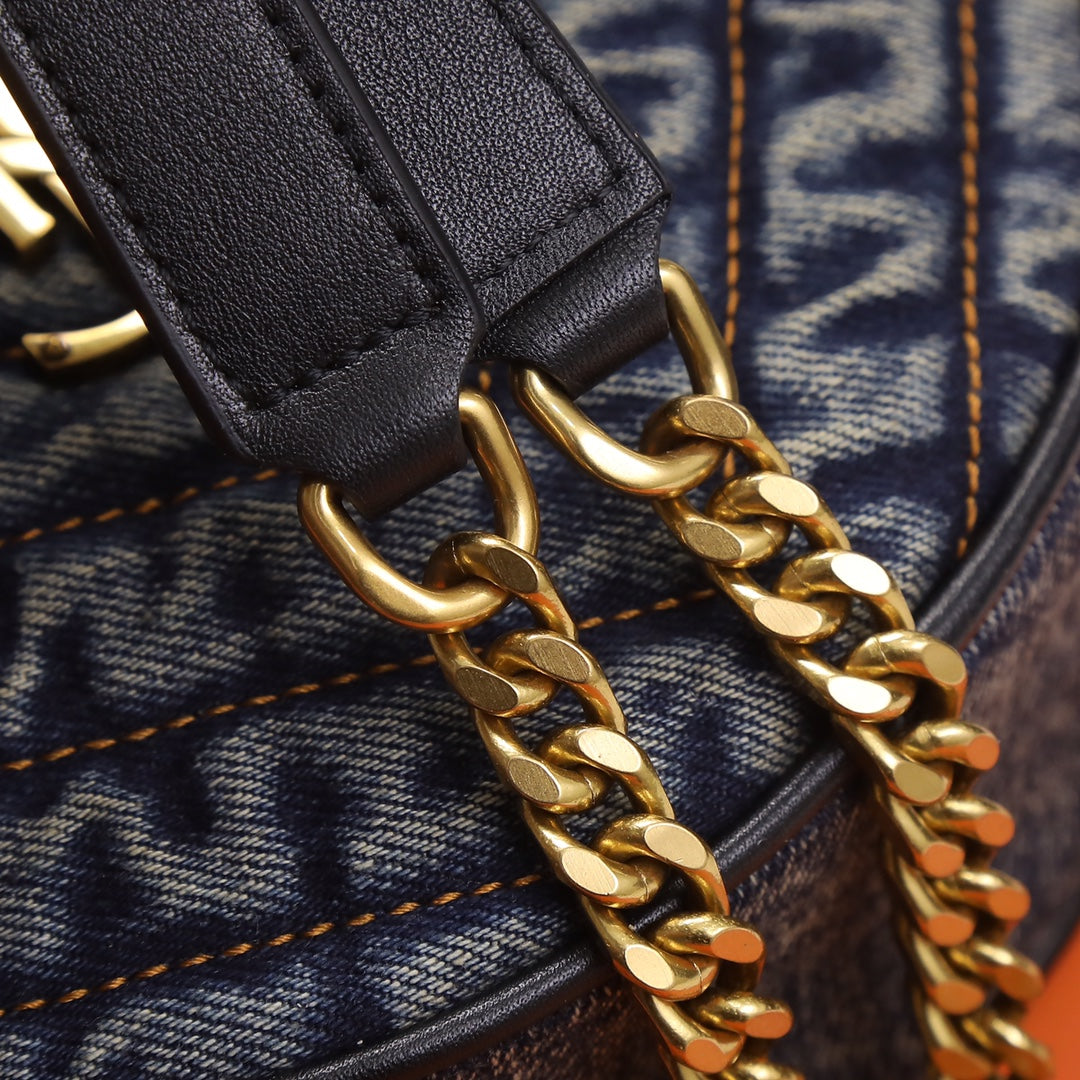 Saint Laurent Round Monogram Crossbody Bag with Gold-Tone Hardware