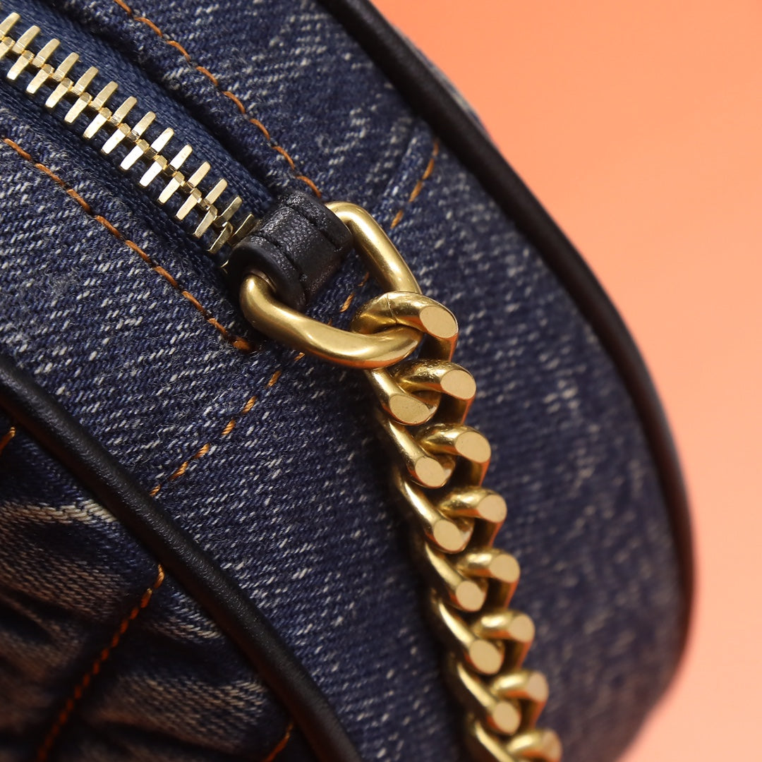 Saint Laurent Round Monogram Crossbody Bag with Gold-Tone Hardware