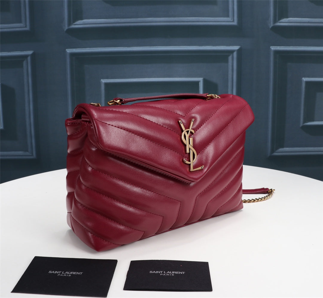 Saint Laurent Small Loulou Shoulder Bag in Quilted Leather - Burgundy