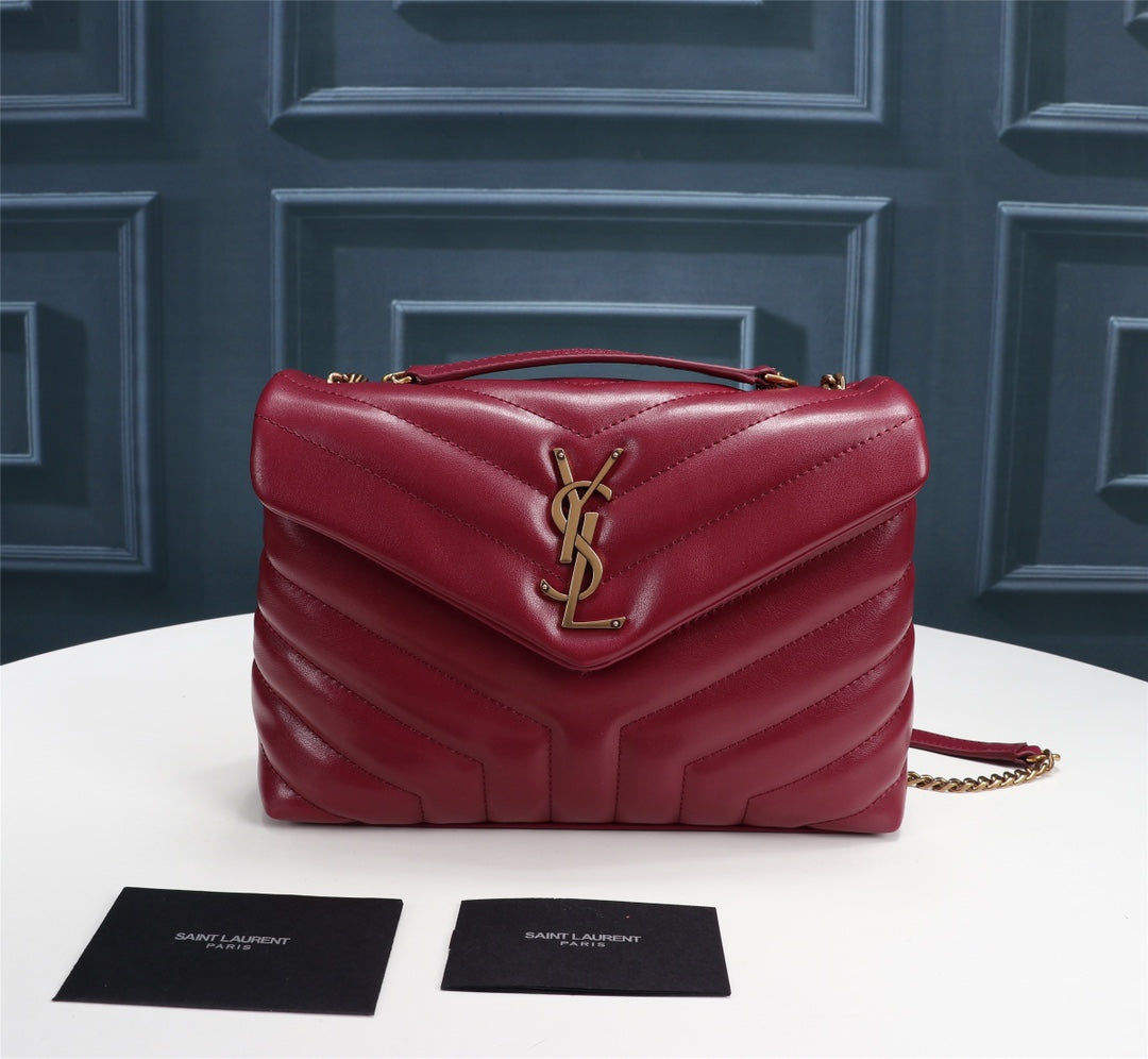 Saint Laurent Small Loulou Shoulder Bag in Quilted Leather - Burgundy