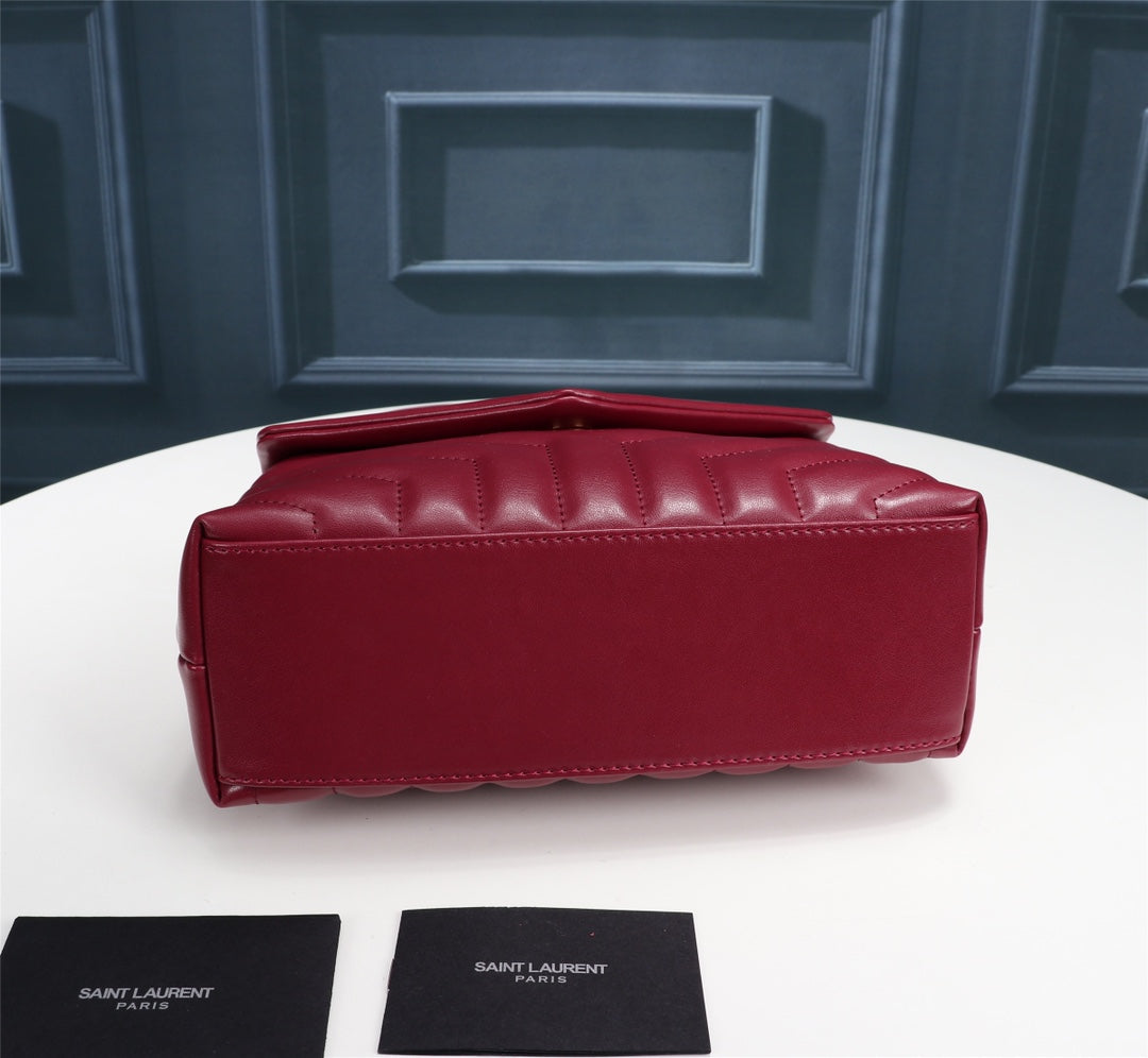 Saint Laurent Small Loulou Shoulder Bag in Quilted Leather - Burgundy
