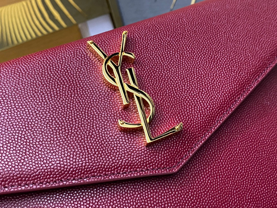 Saint Laurent Uptown Pouch in Grain de Poudre Embossed Leather - Burgundy