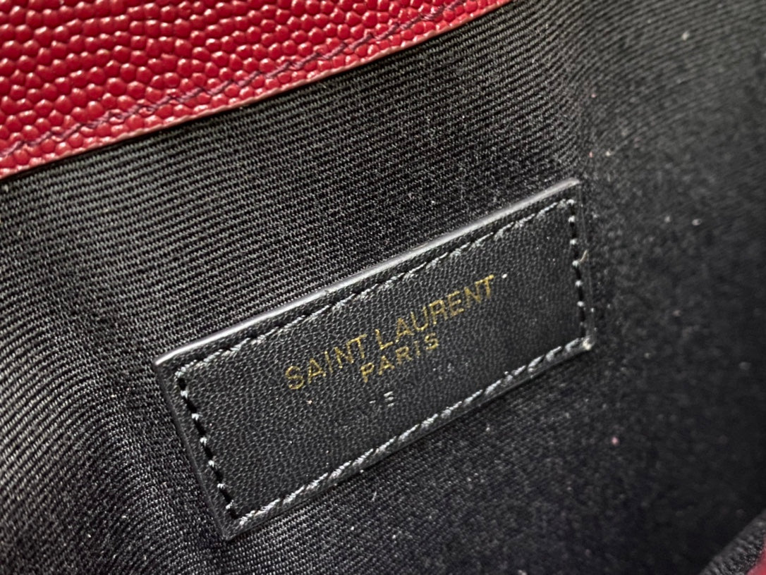 Saint Laurent Uptown Pouch in Grain de Poudre Embossed Leather - Burgundy