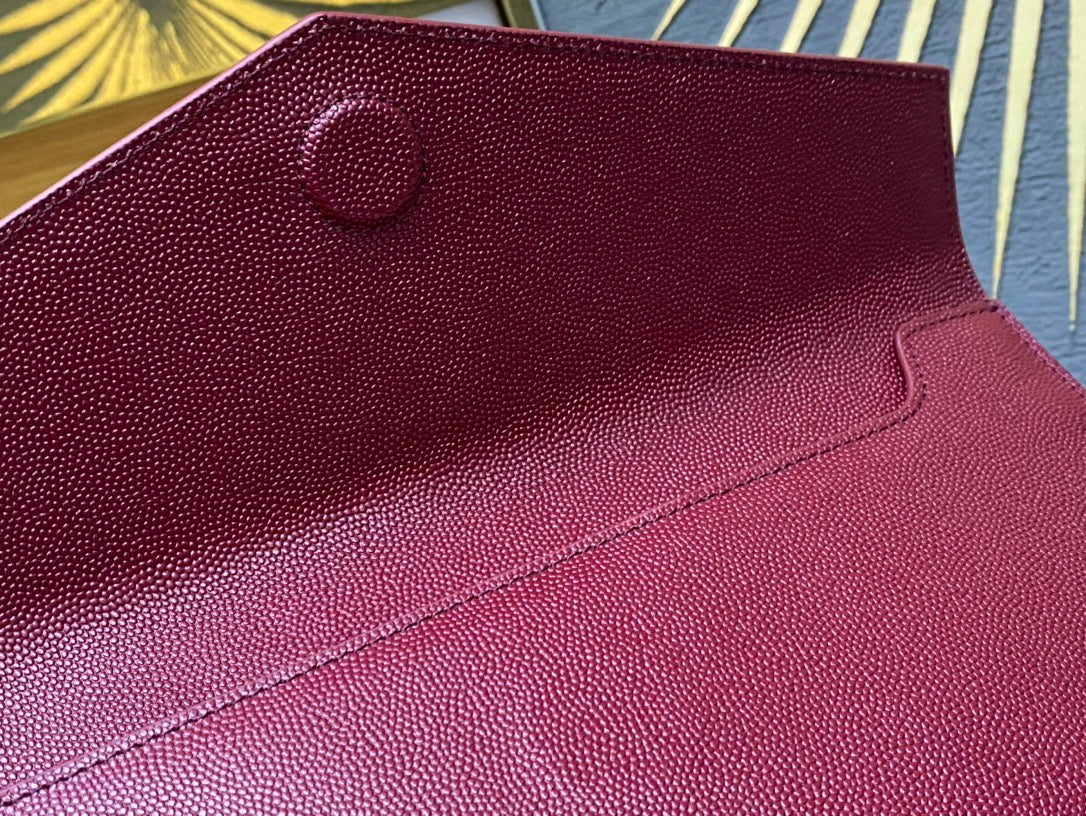 Saint Laurent Uptown Pouch in Grain de Poudre Embossed Leather - Burgundy