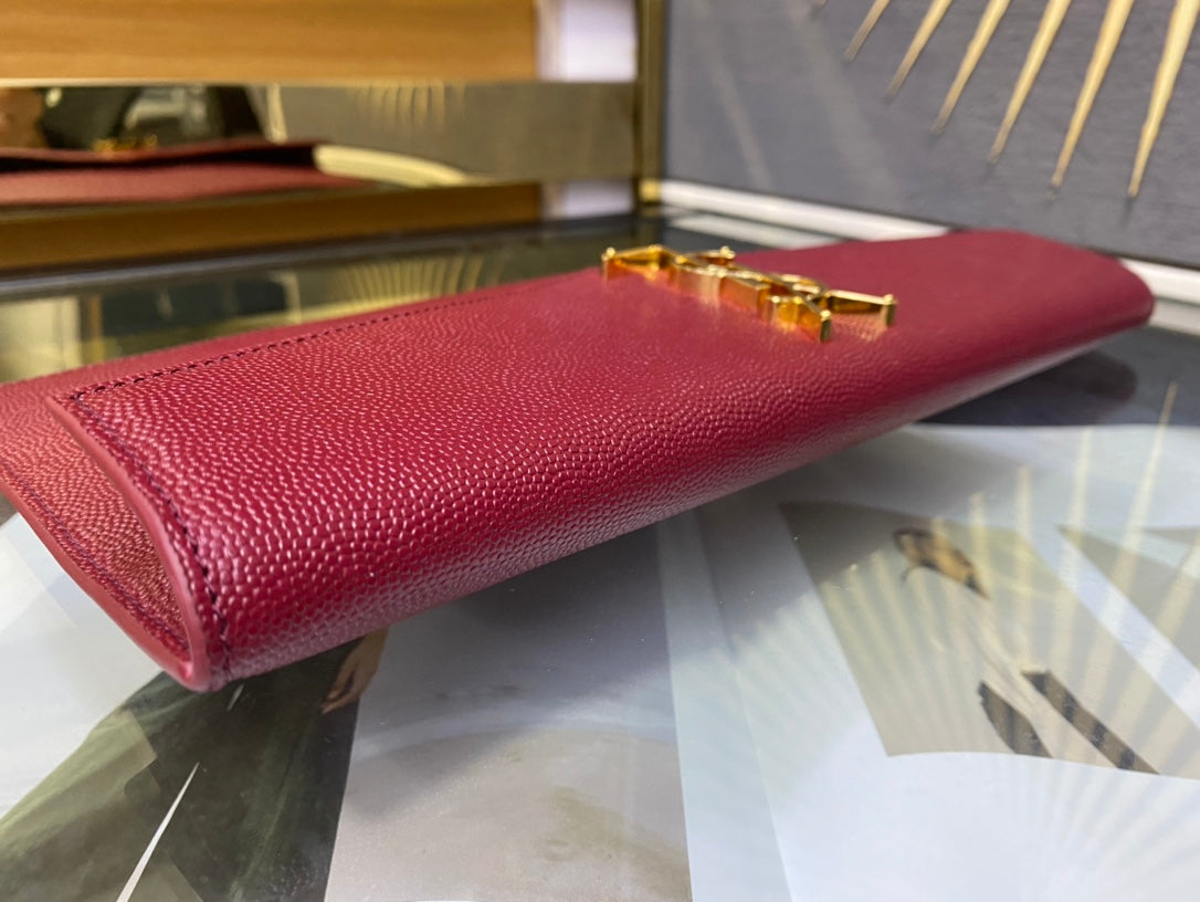 Saint Laurent Uptown Pouch in Grain de Poudre Embossed Leather - Burgundy