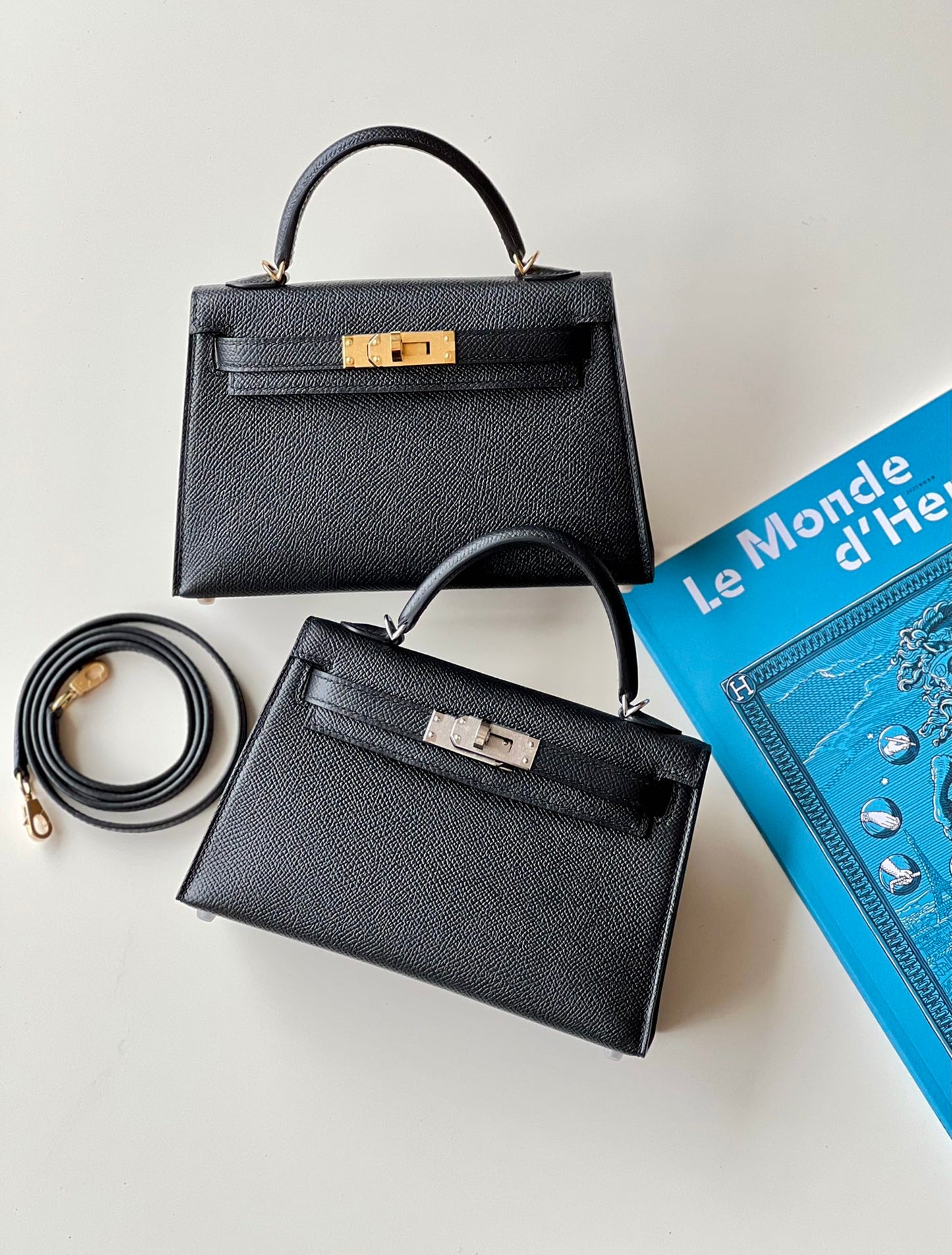 Classic Black Textured Leather Top Handle Handbag with Detachable Strap