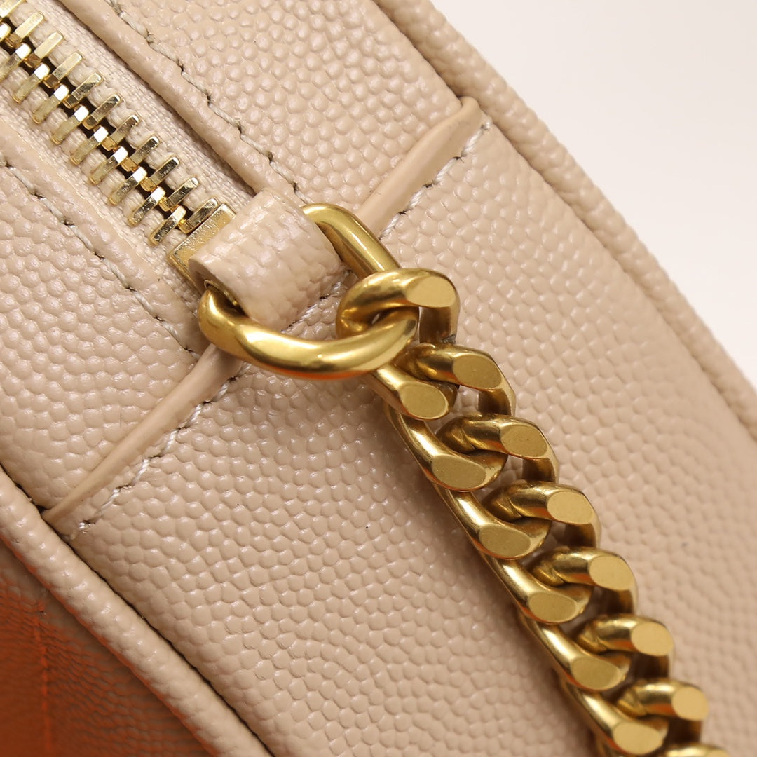 Yves Saint Laurent Vinyle Round Camera Bag in Matelassé Grain de Poudre Leather - Beige