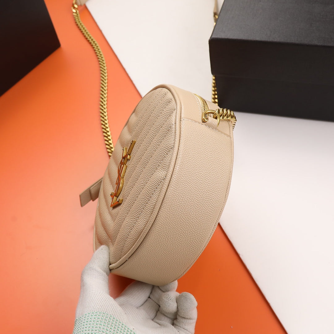 Yves Saint Laurent Vinyle Round Camera Bag in Matelassé Grain de Poudre Leather - Beige