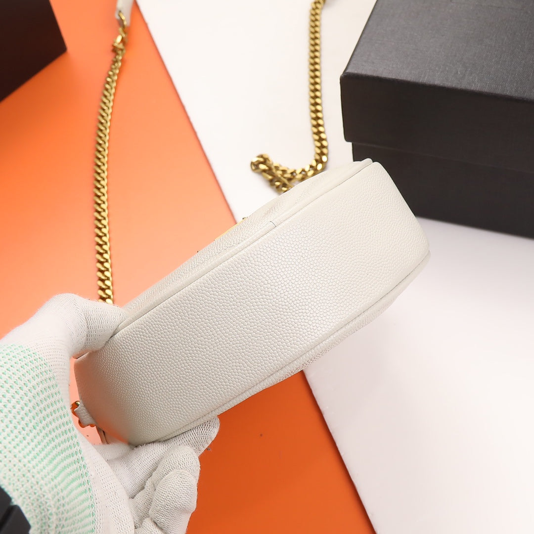 Saint Laurent Vinyle Round Quilted Leather Camera Bag - White/Gold