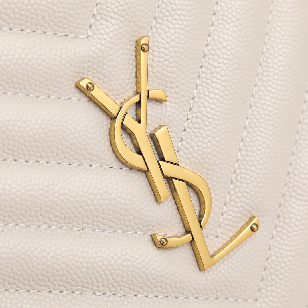 Saint Laurent Vinyle Round Quilted Leather Camera Bag - White/Gold